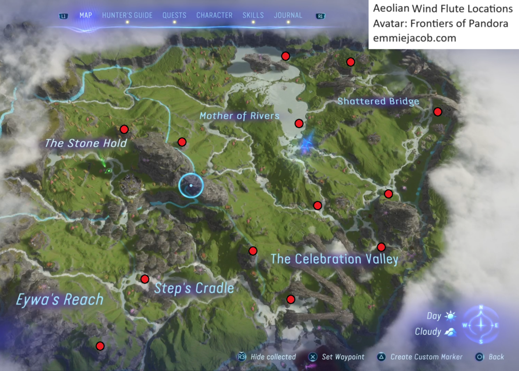 Avatar Frontiers of Pandora, map of Aeolian Wind Flute Locations