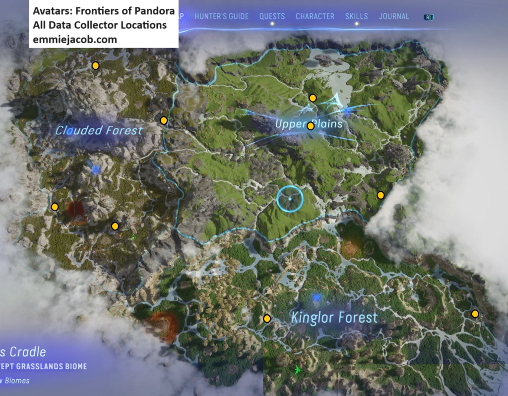 Avatar Frontiers of Pandora AFOP Map of all Data Collector Site Locations.