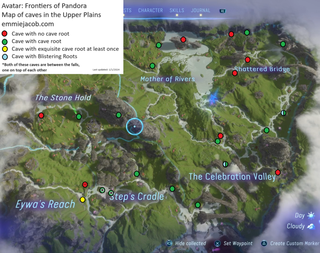 Avatar Frontiers of Pandora Map of all caves found in the Upper Plains