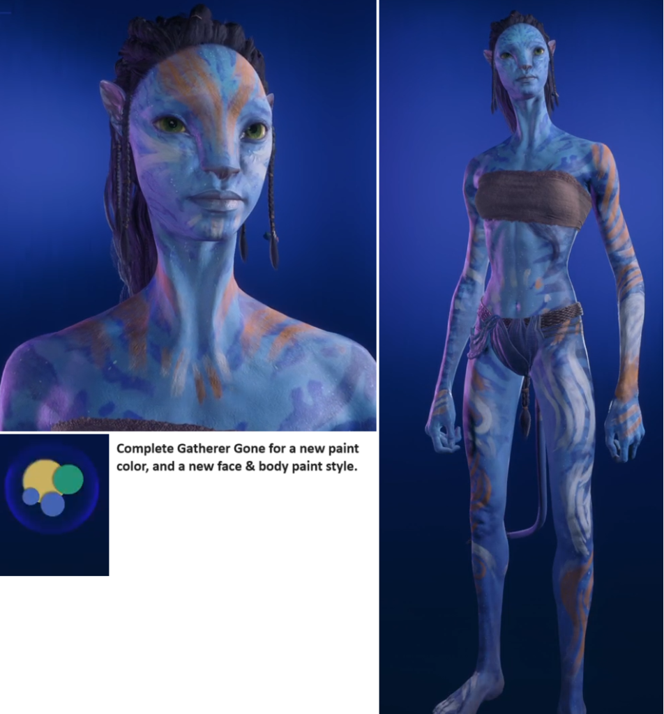 Avatar Frontiers of Pandora Gatherer Gone Face and Body Paints.
