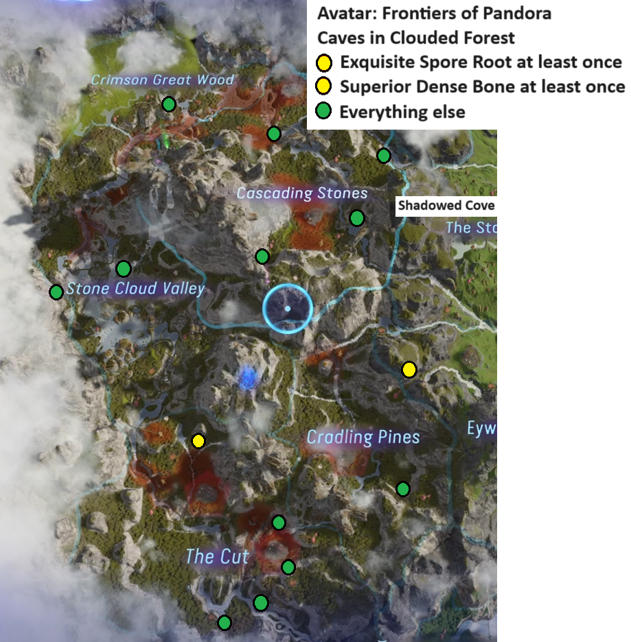 Avatar Frontiers of Pandora Map of all caves found in the Clouded Forest