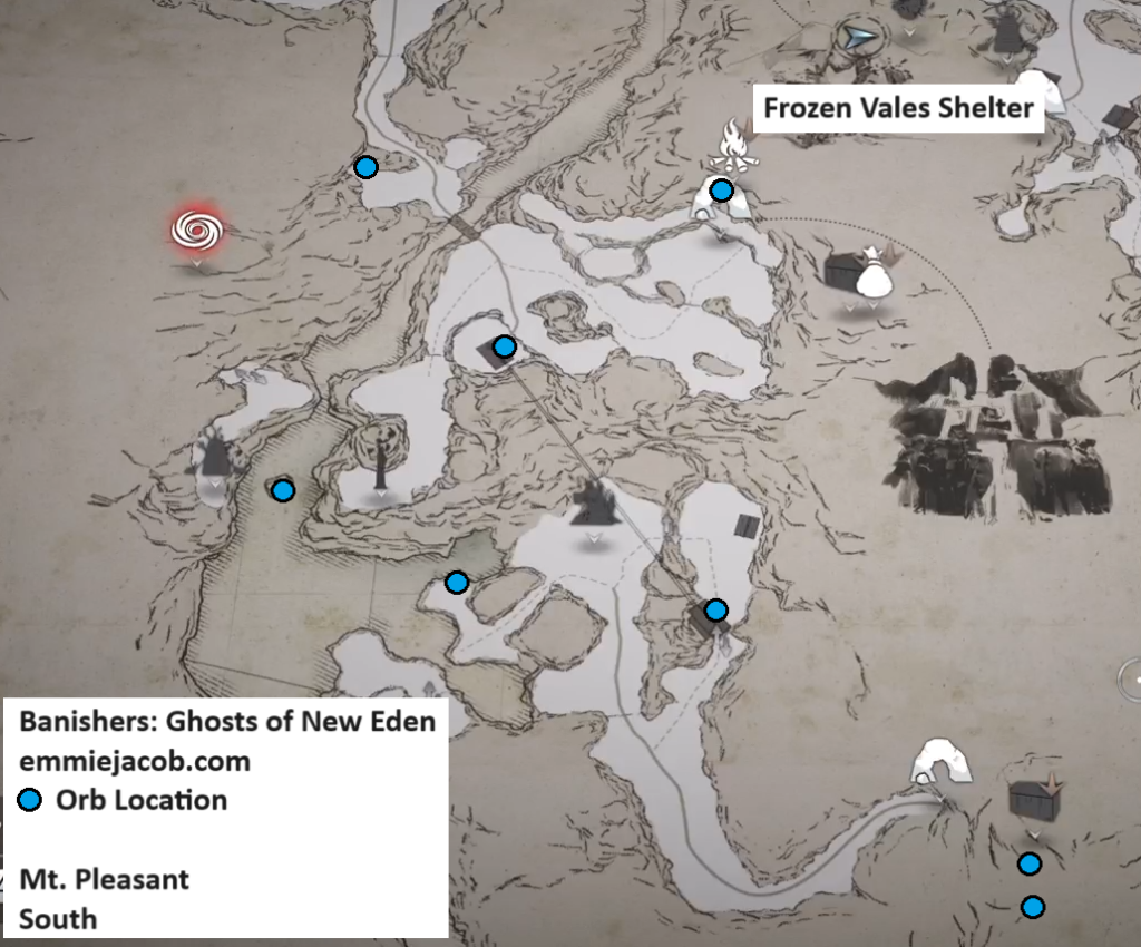 Banishers Ghosts of New Eden Map of Soul Grabbers in the south area of Mt. Pleasant.