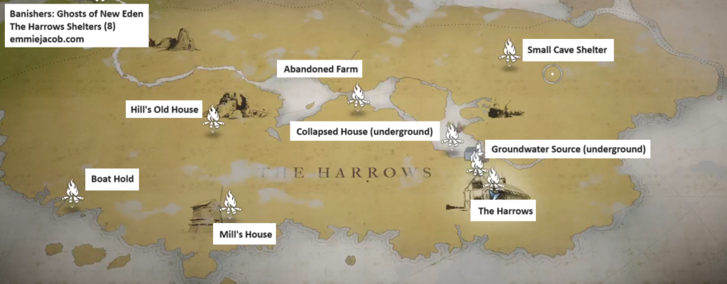 Banishers: Ghosts of New Eden The Harrows Shelters Map