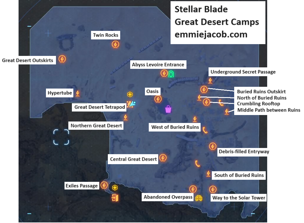 Stellar Blade - Camp Location Maps For Wasteland & Great Desert - Emmie ...