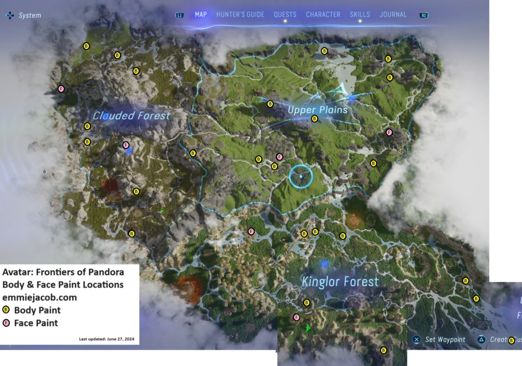 Avatar Frontiers of Pandora Body & Face Paint Locations Map