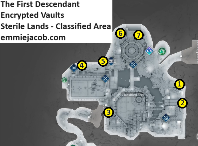 The First Descendant, Encrypted Vault Location, Sterile Lands, Classified Area.