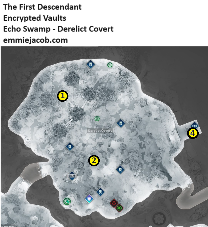 The First Descendant, Encrypted Vaults, Echo Swamp, Derelict Covert